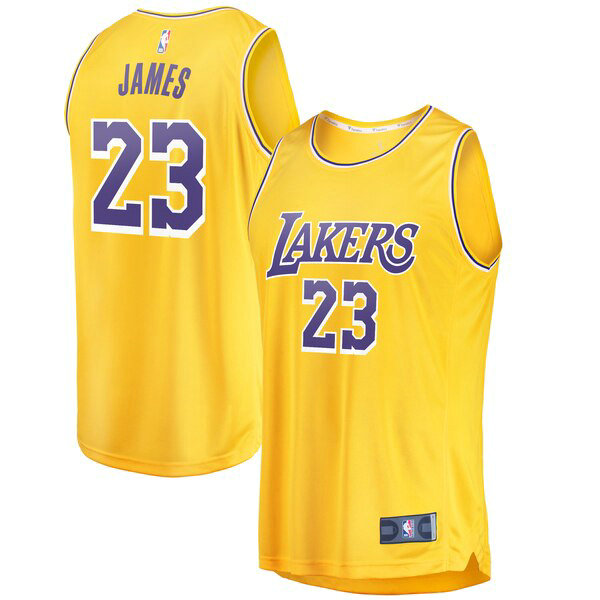 Maillot nba Los Angeles Lakers Icon Edition Homme LeBron James 23 Jaune